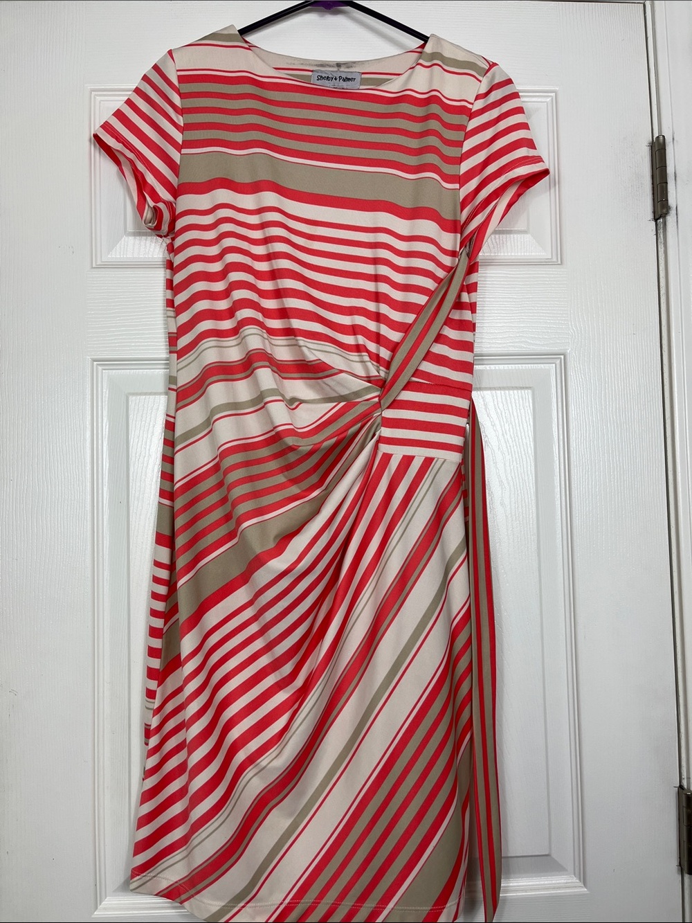 Shelby & Palmer Striped Twist Waist Midi Dress Red Cream Tan M